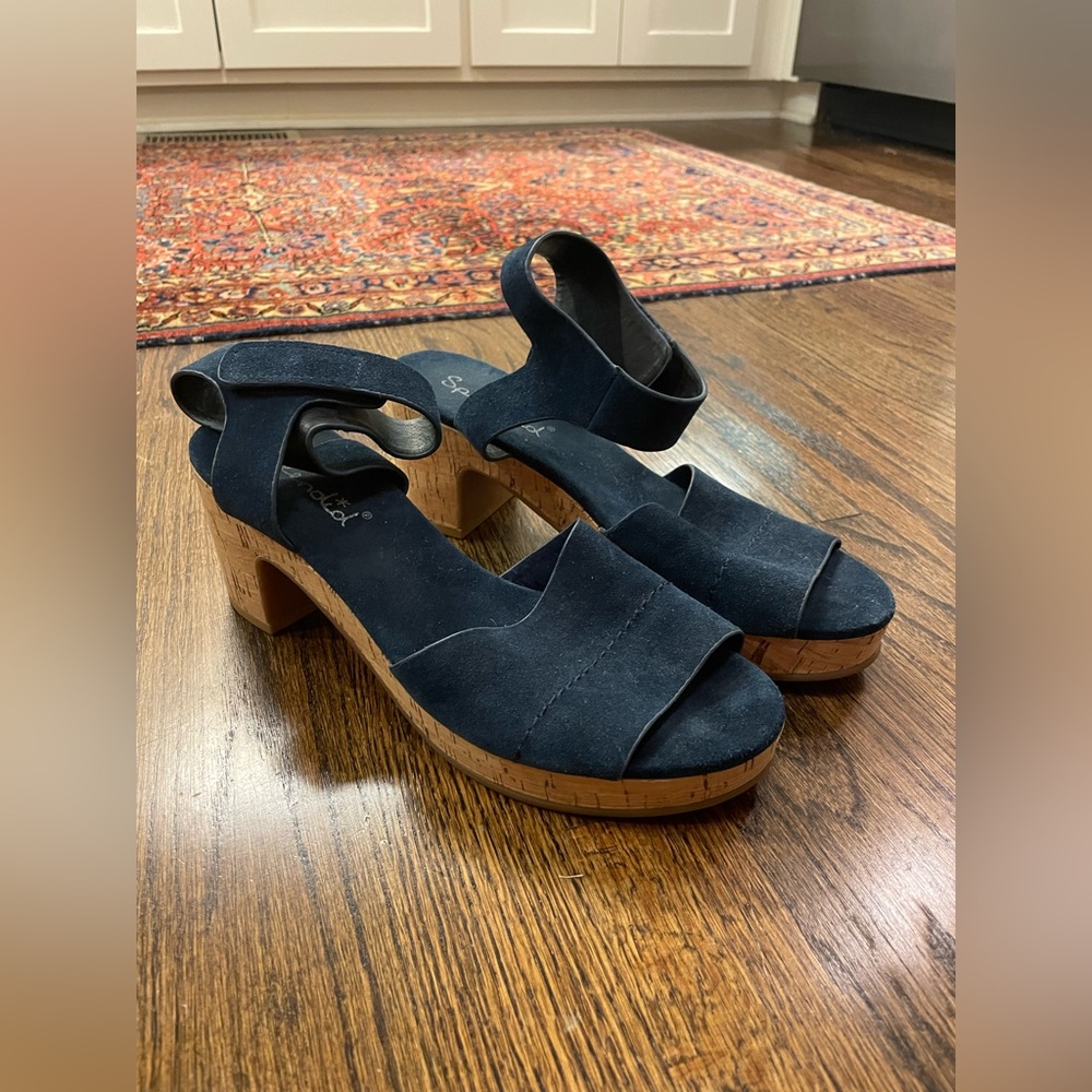 Splendid Thatcher Heel Womens Sandal Platform Navy Cork Bottom Size 10
